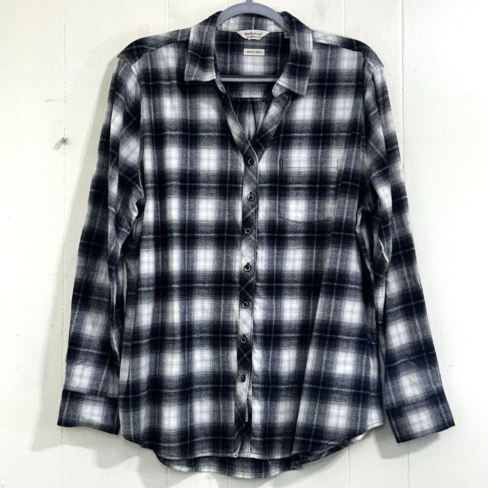 Weatherproof Vintage Women’s Black Plaid Flannel Button Down Shirt Size XL.